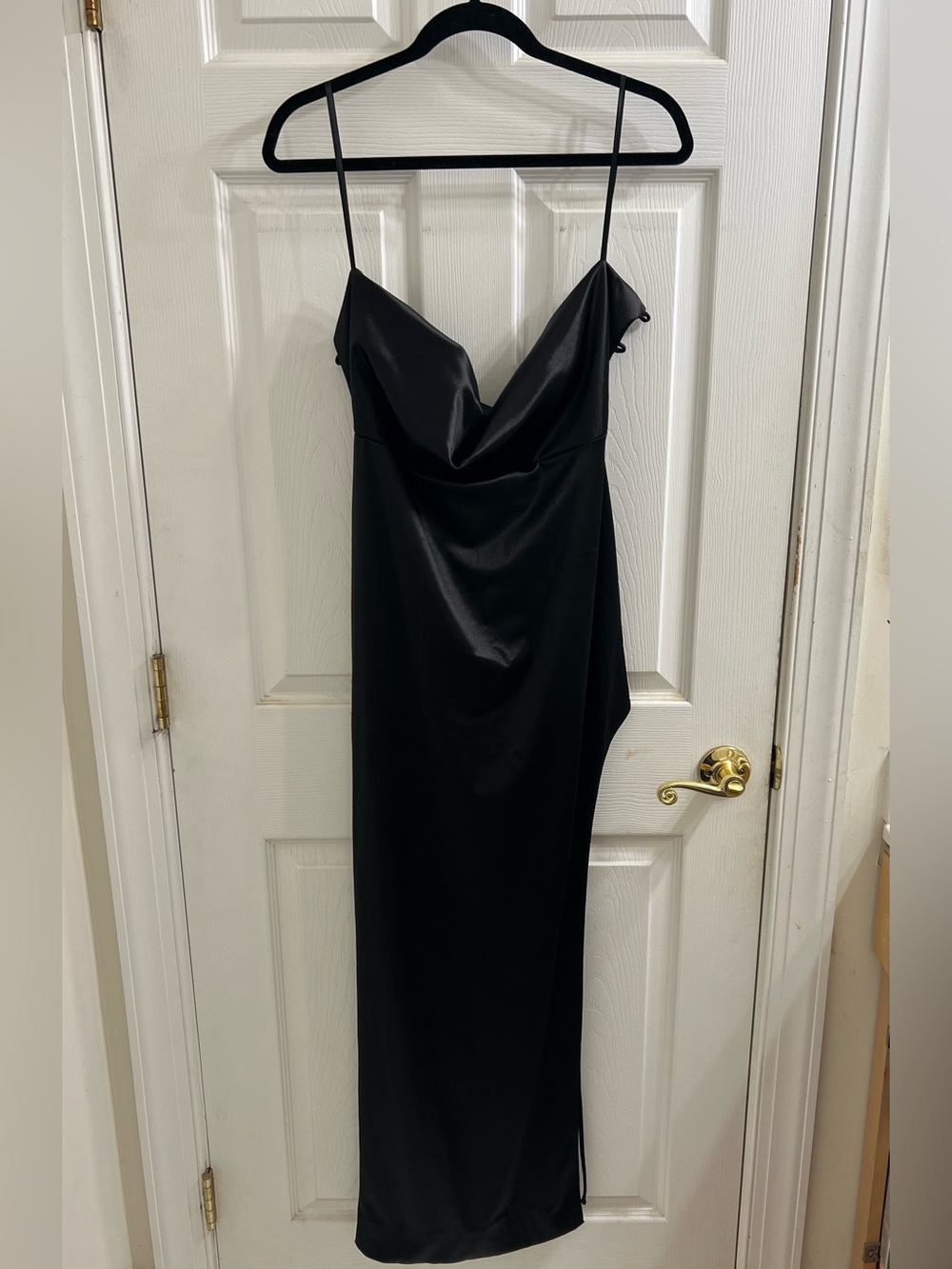 black satin lace-up formal dress with slit size XL